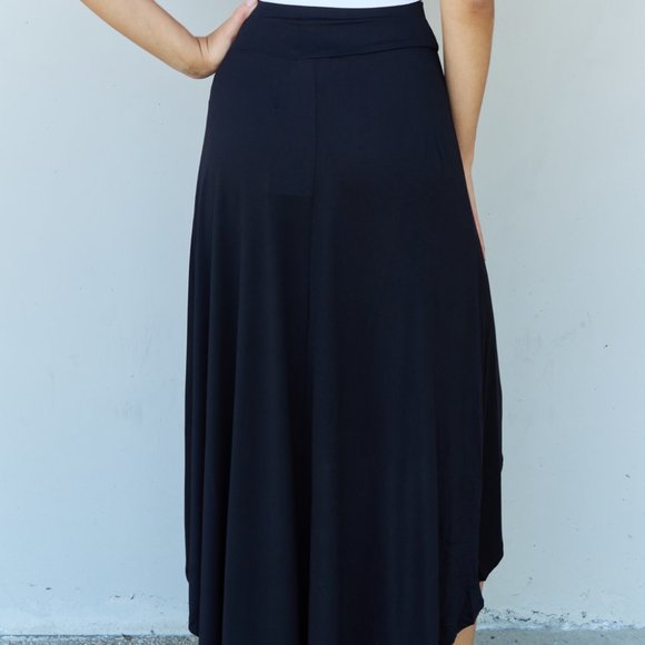 High Waisted Tulip Flare Knee-length Skirt Layered Faux Wrap High-Low Skirt - Picture 3 of 10